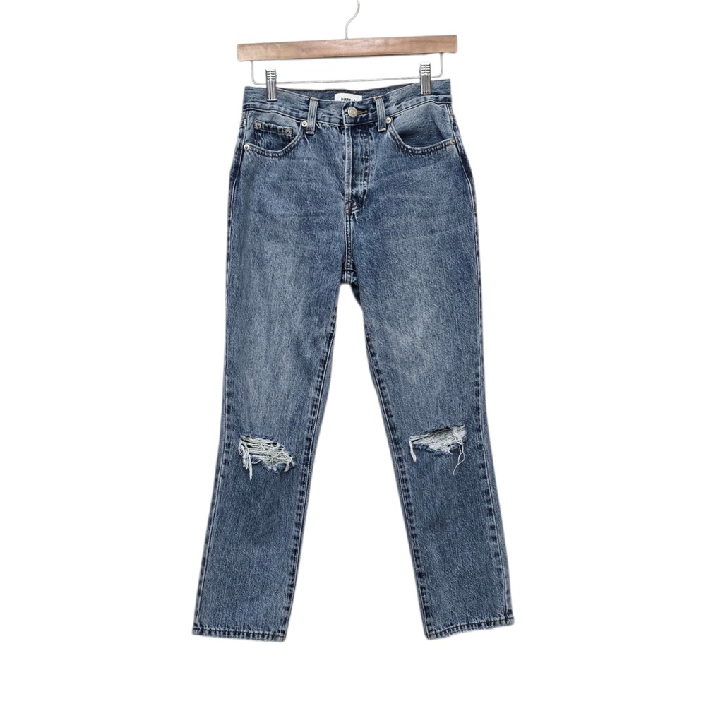 Pistola Womens High Rise Distressed Straight Leg Jeans Medium Wash Blue Size 25
